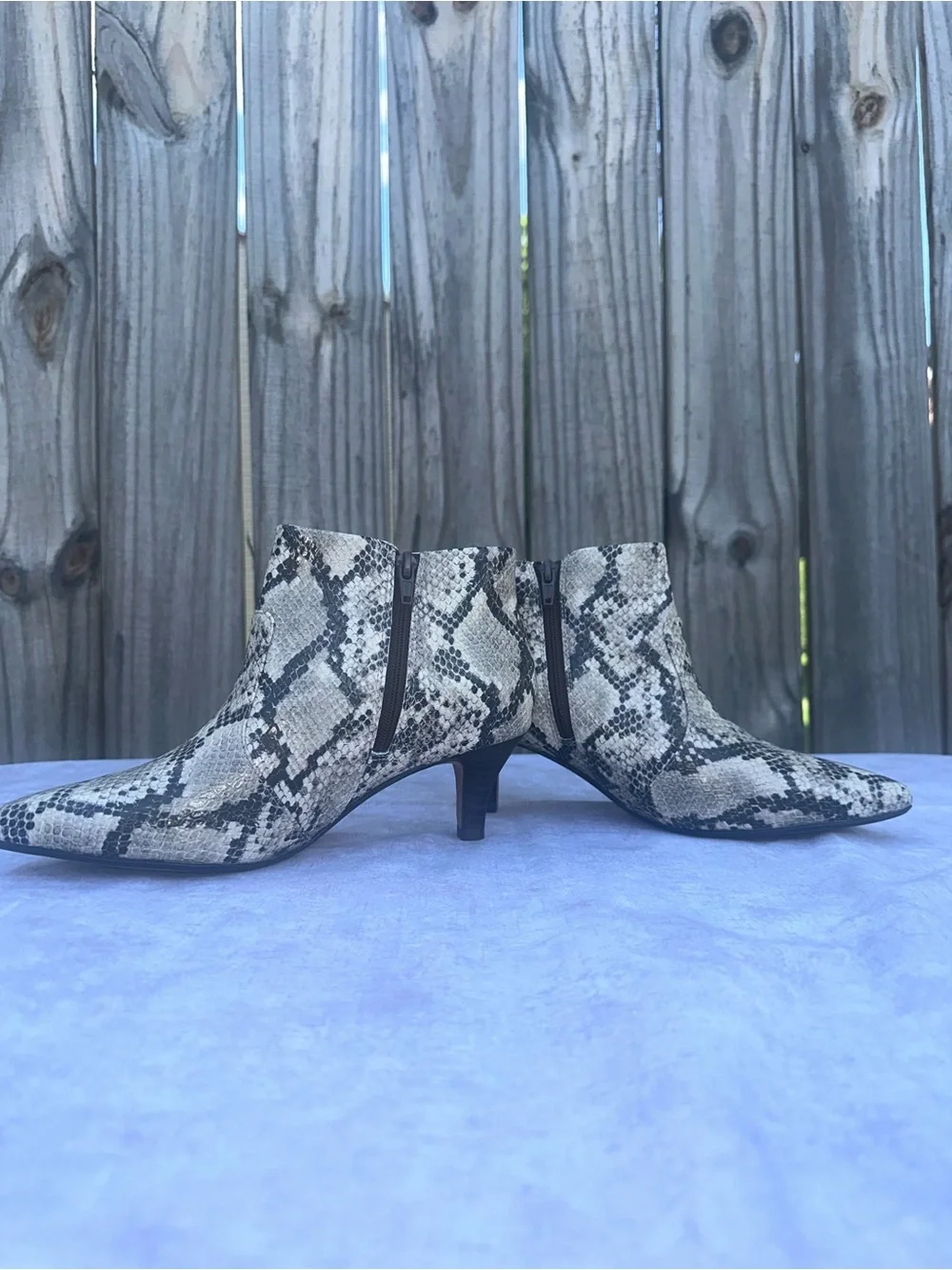 Clarks Snake-Print Pointed Toe Ankle Boots - Beige/Black